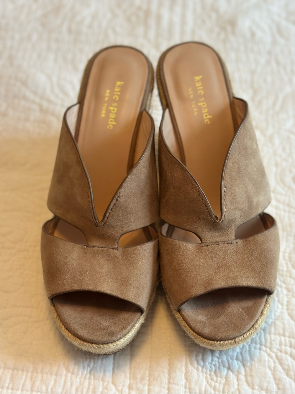 kate spade tan suede open-toe wedge sandals